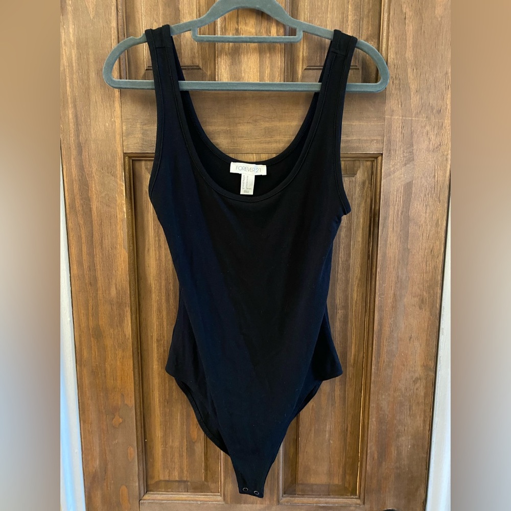 Forever 21 Black One Piece High Cut Bodysuit - Size Small